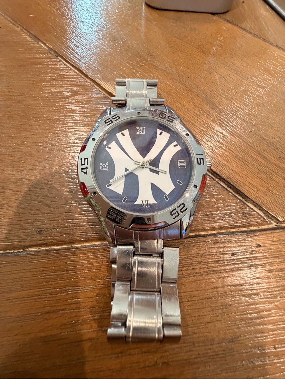 MLB Silver and Navy New York Yankees Logo Men's Watch